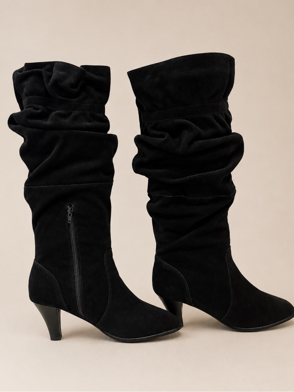 Hot Hollywood Black Suede Slouch Knee High Boots Suede Leather size 10
Y2K